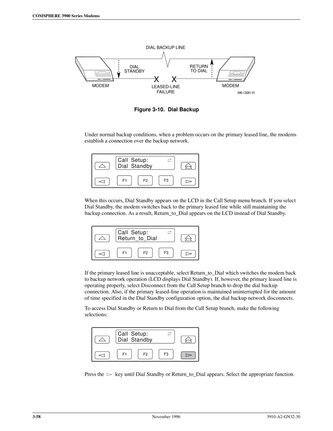 Paradyne 3910 operation manual Call Setup Dial Standby, Call Setup ReturntoDial 