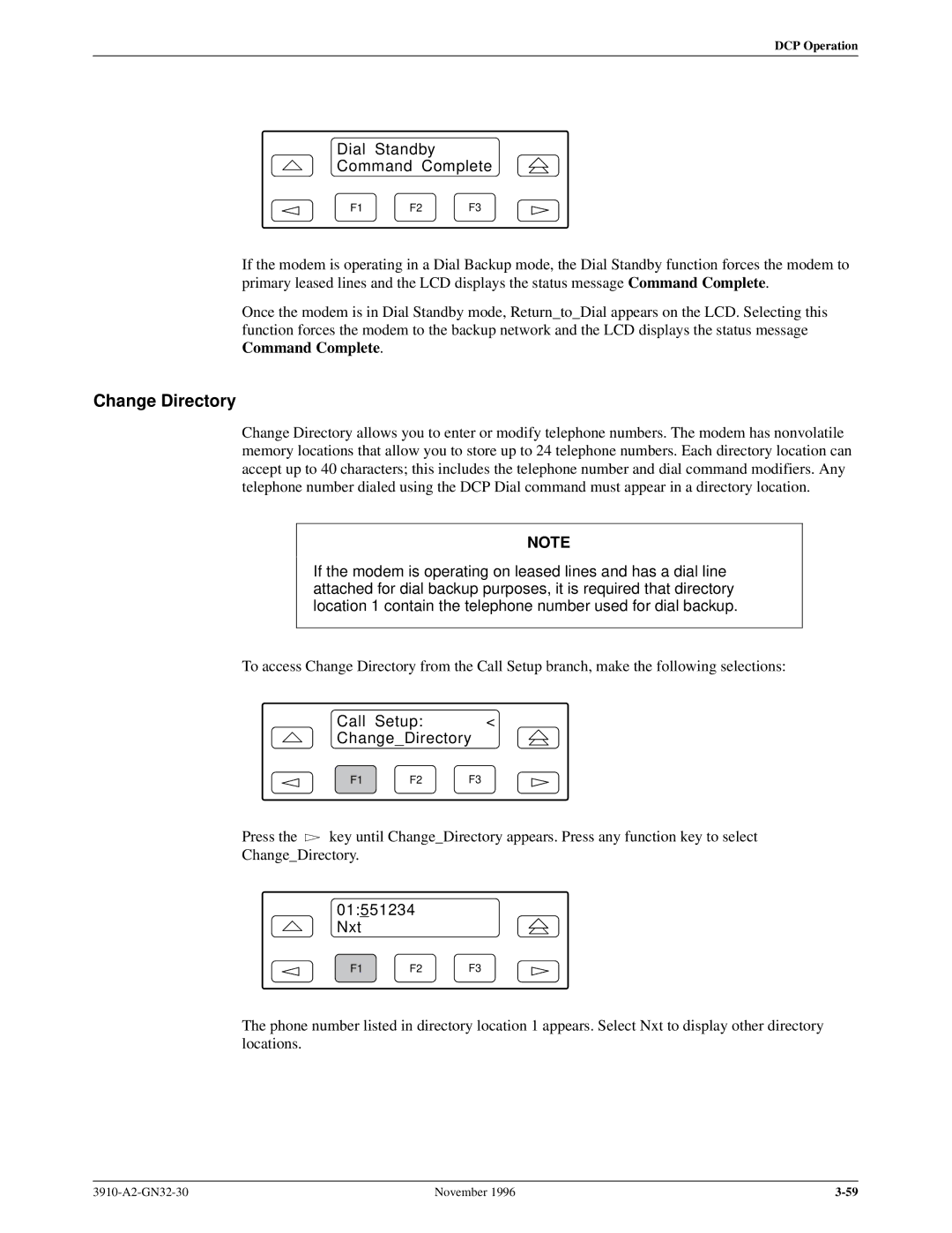 Paradyne 3910 operation manual Change Directory, Dial Standby Command Complete, Call Setup ChangeDirectory, 01 551234 z Nxt 