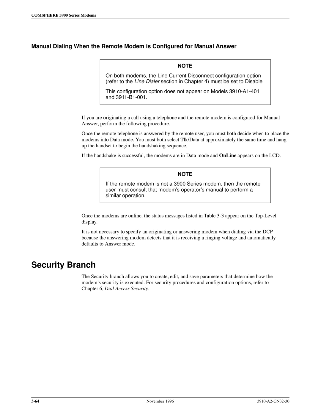 Paradyne 3910 operation manual Security Branch 