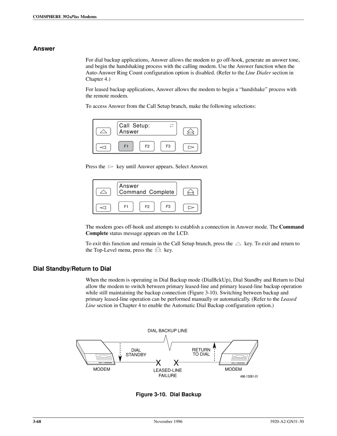 Paradyne 392xPLUS operation manual Dial Standby/Return to Dial, Call Setup Answer, Answer Command Complete 