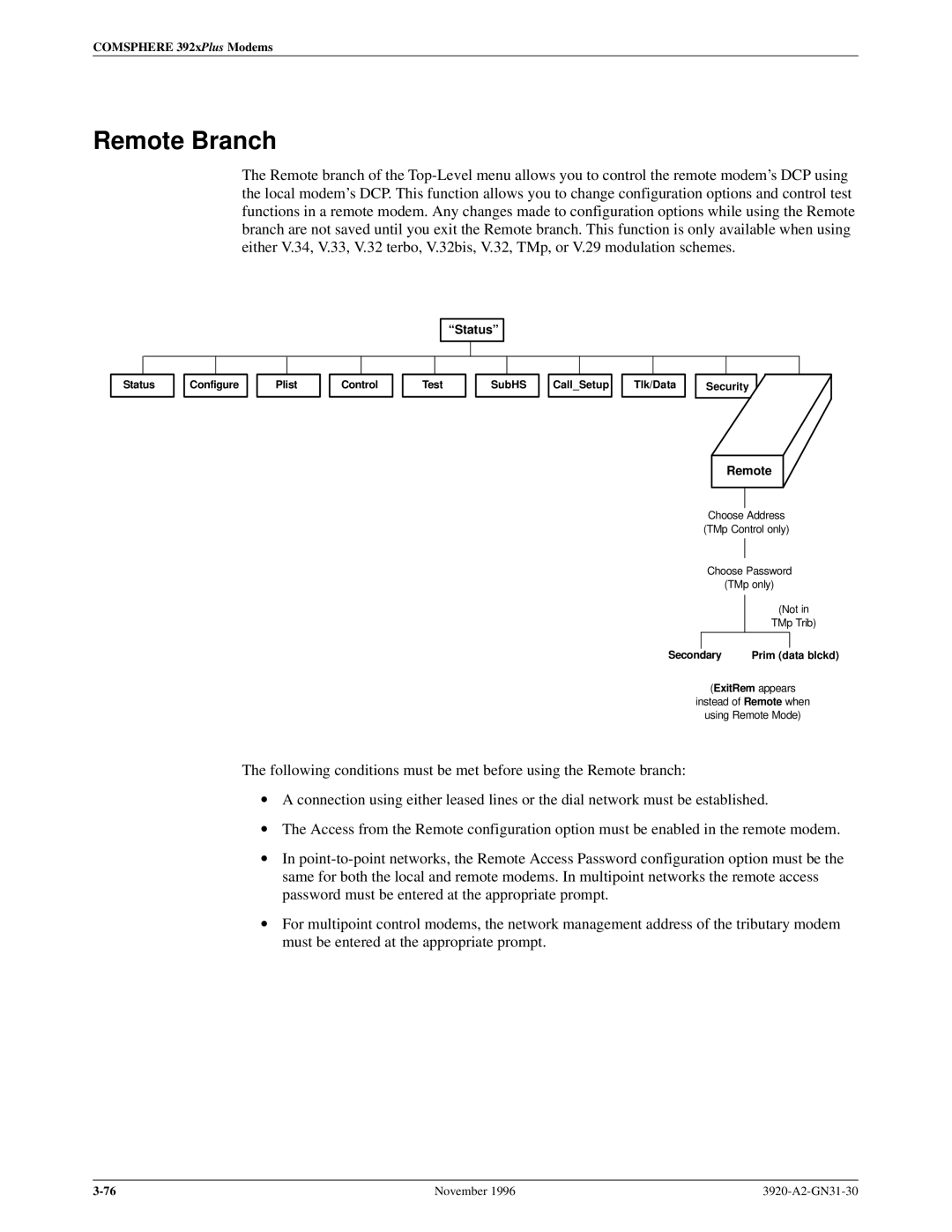 Paradyne 392xPLUS operation manual Remote Branch 