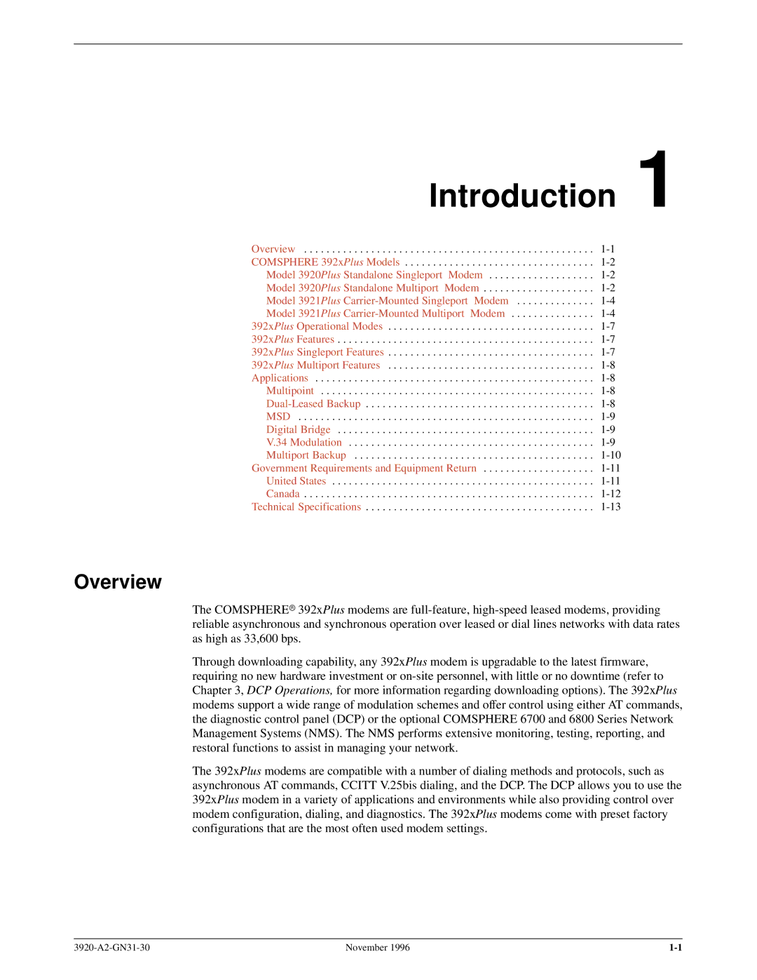 Paradyne 392xPLUS operation manual Introduction, Overview 