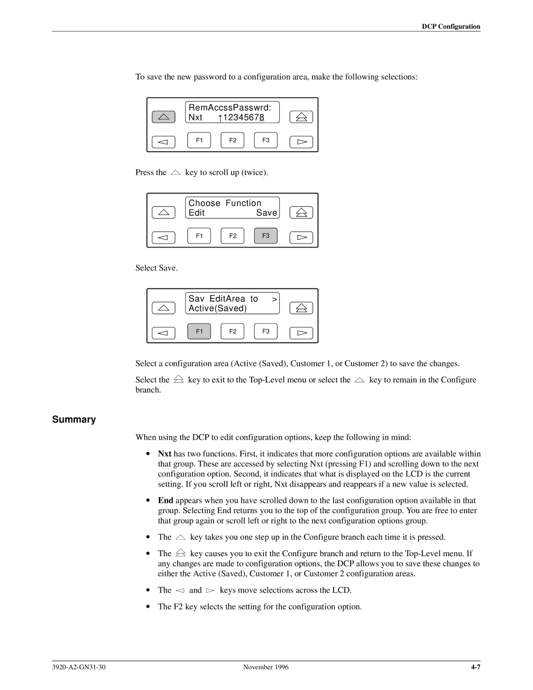 Paradyne 392xPLUS operation manual Summary, Choose Function Edit Save, Sav EditArea to ActiveSaved 