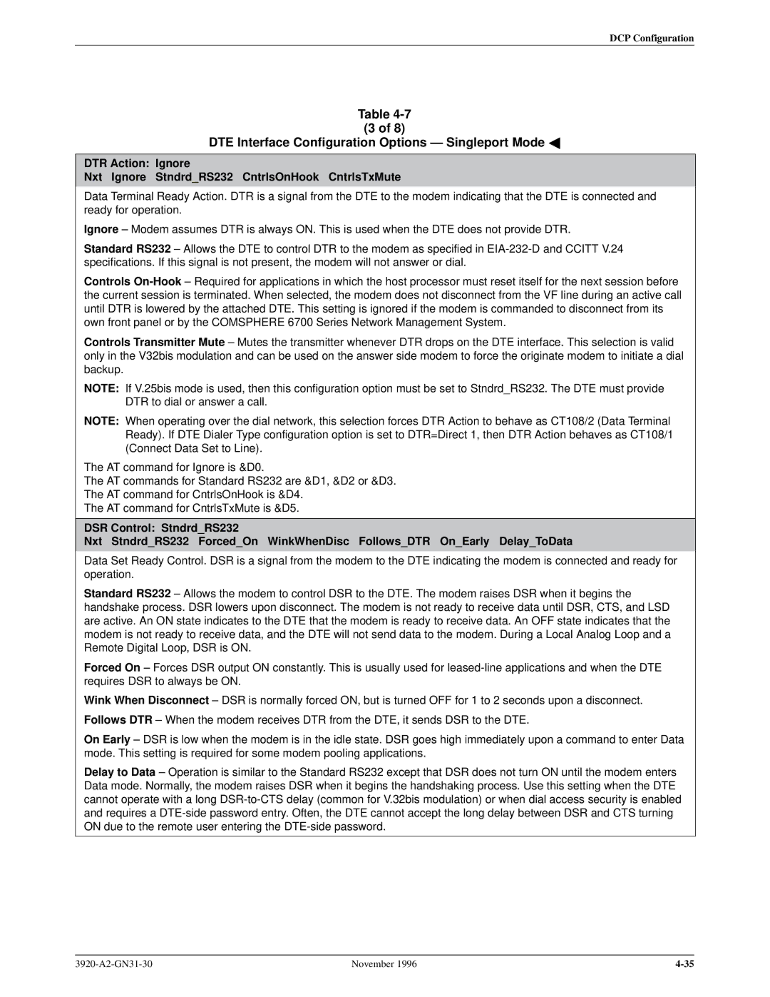 Paradyne 392xPLUS operation manual DTE Interface Configuration Options Ð Singleport Mode a 