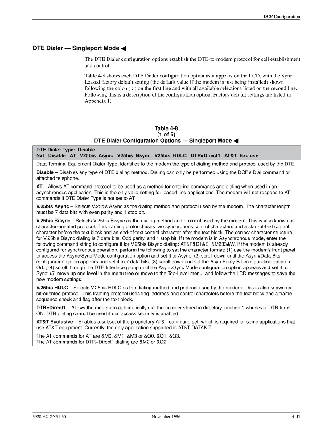 Paradyne 392xPLUS operation manual DTE Dialer Ð Singleport Mode a, DTE Dialer Configuration Options Ð Singleport Mode a 