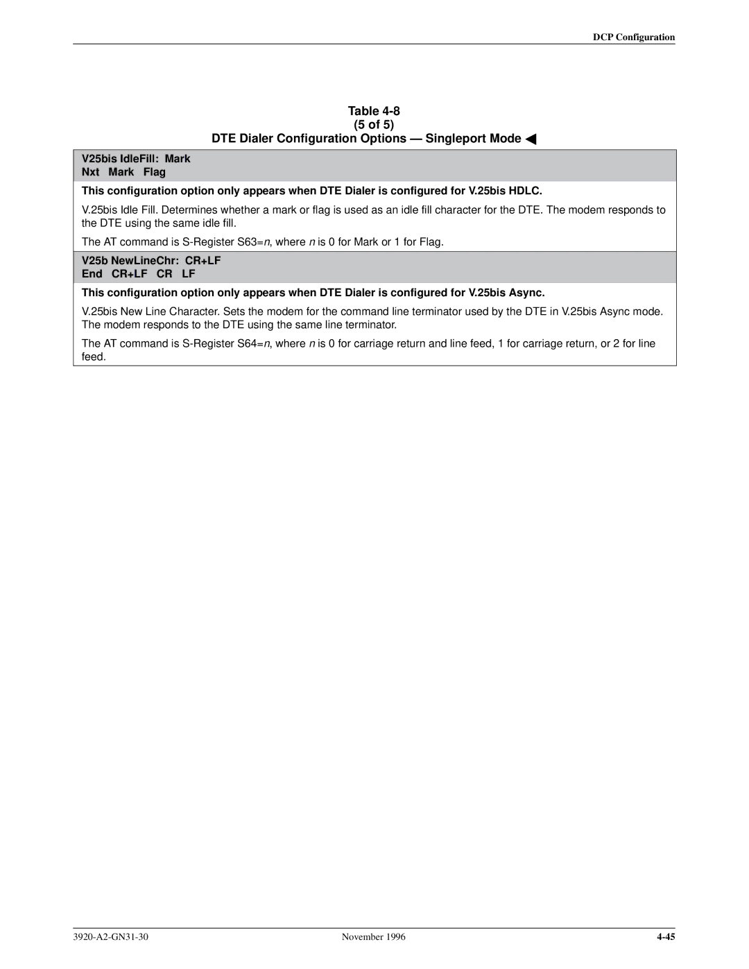 Paradyne 392xPLUS operation manual DTE Dialer Configuration Options Ð Singleport Mode a 