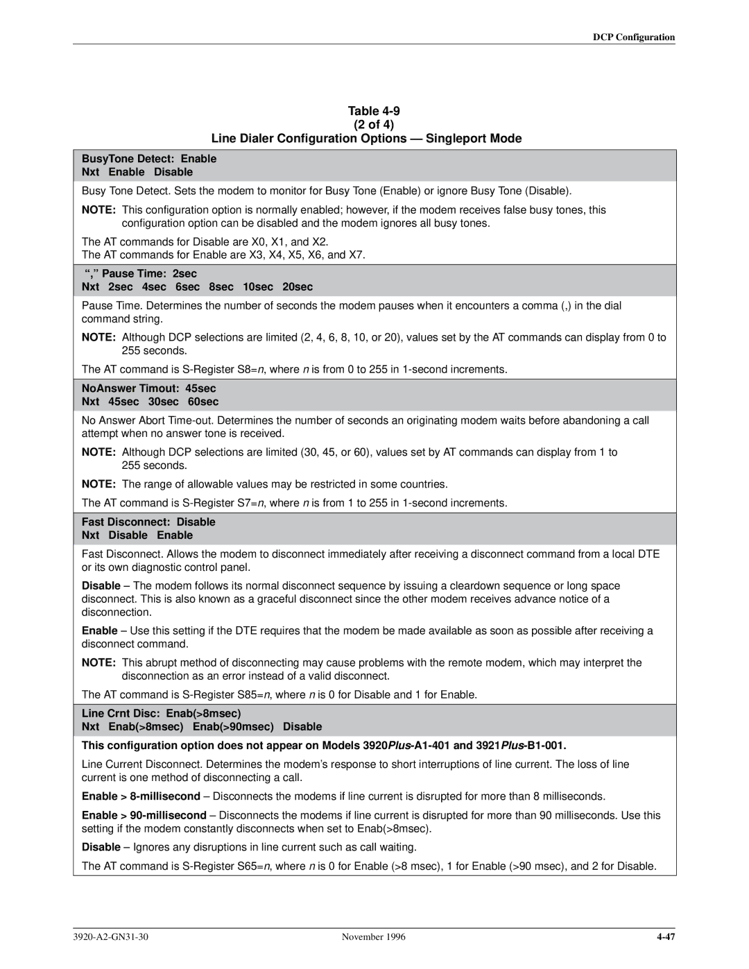 Paradyne 392xPLUS operation manual BusyTone Detect Enable Nxt Enable Disable 