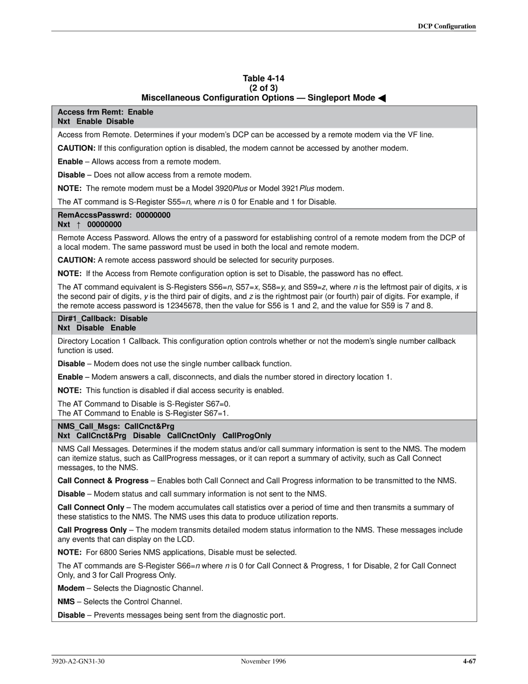 Paradyne 392xPLUS operation manual Access frm Remt Enable Nxt Enable Disable 