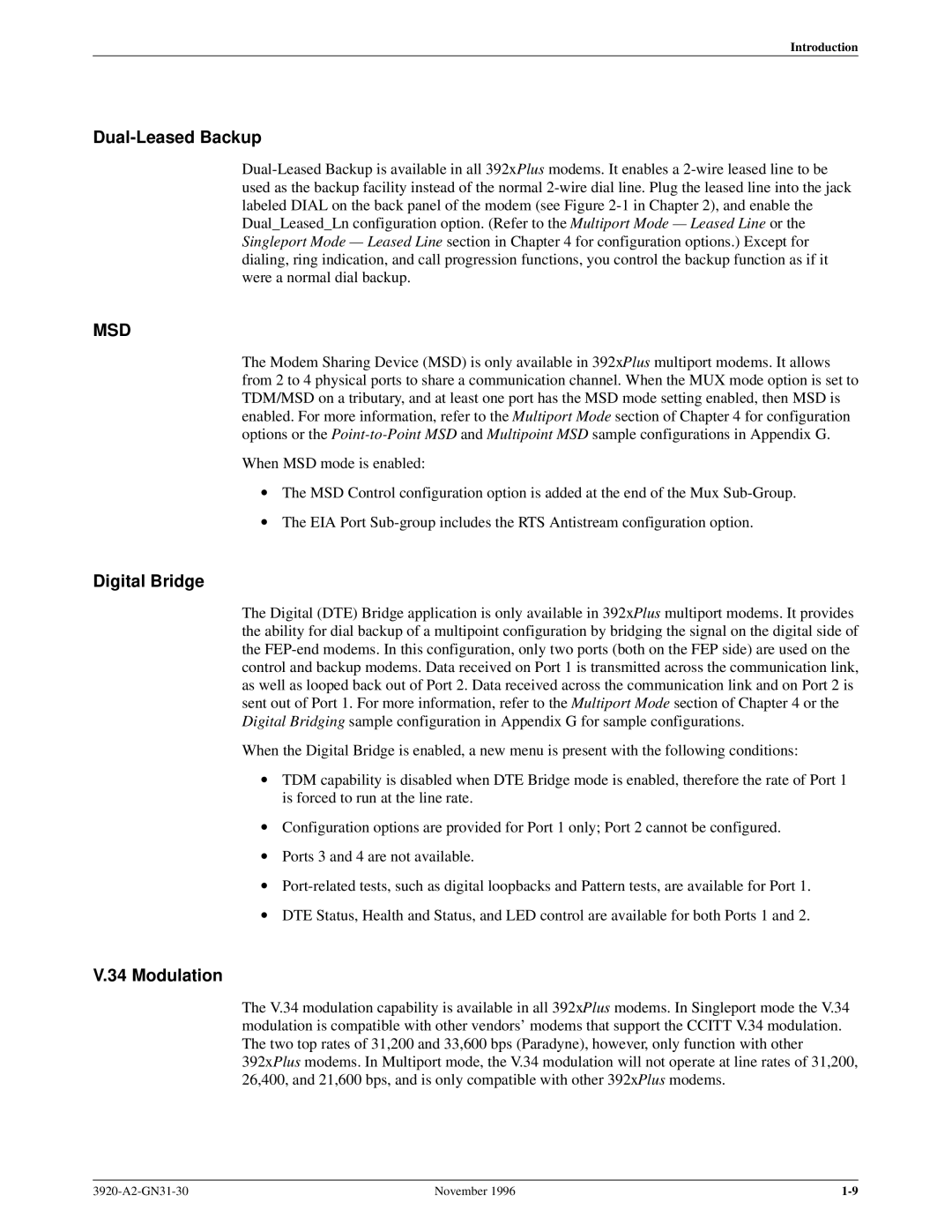 Paradyne 392xPLUS operation manual Dual-Leased Backup, Digital Bridge, Modulation 