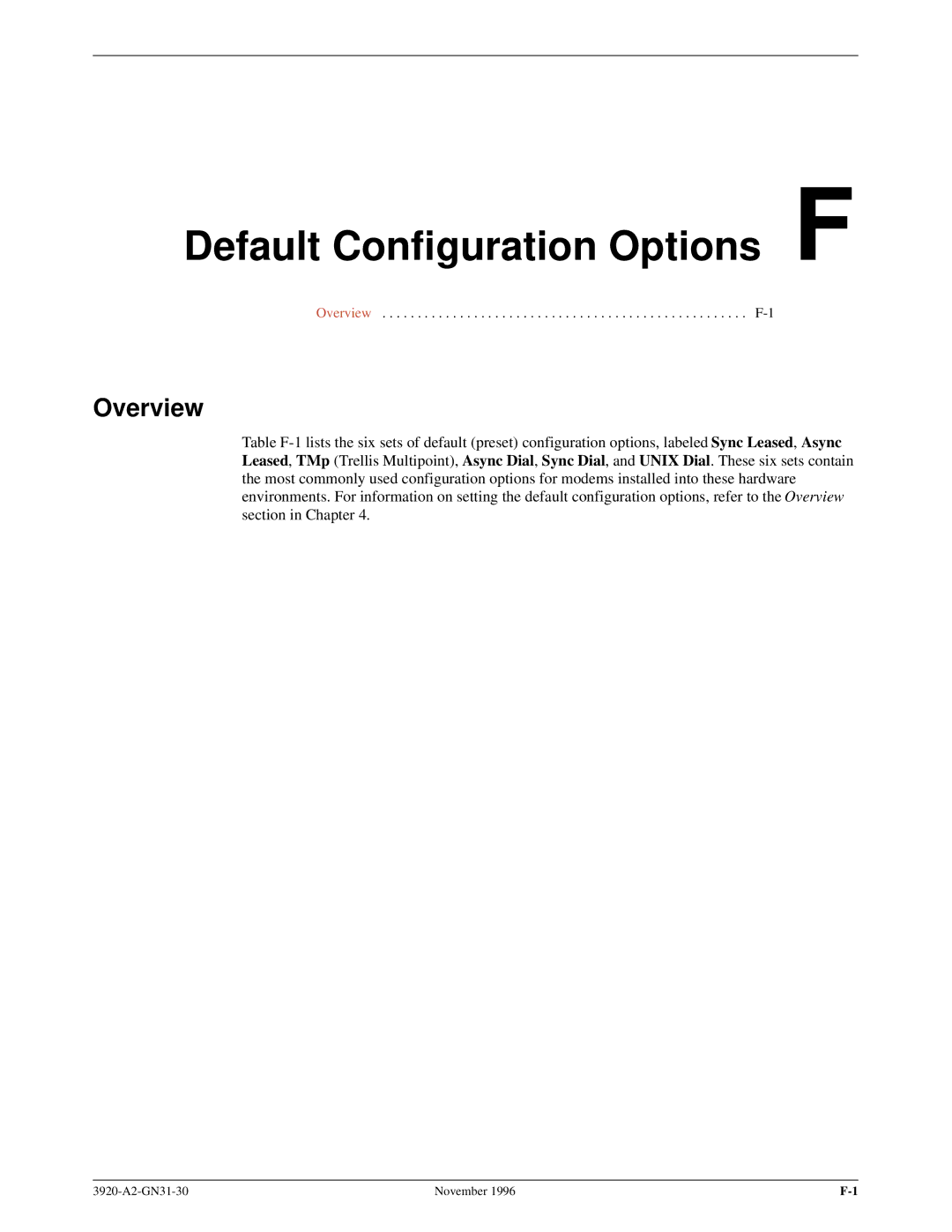 Paradyne 392xPLUS operation manual Default Configuration Options F, Overview 