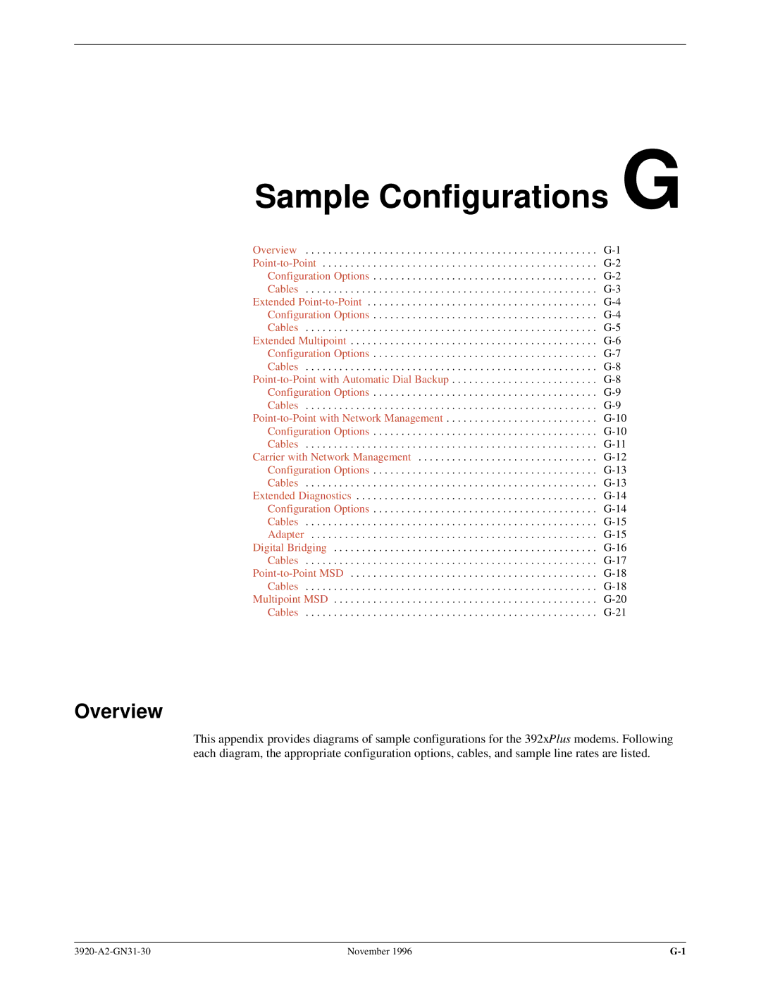 Paradyne 392xPLUS operation manual Sample Configurations G, Overview 