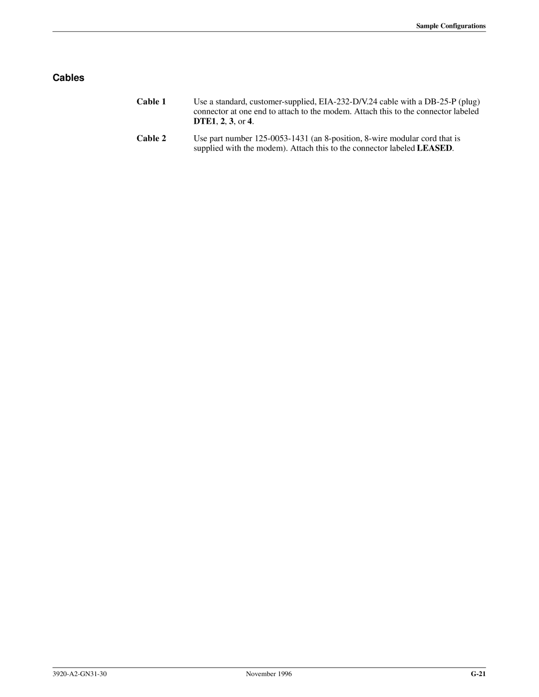 Paradyne 392xPLUS operation manual Cables 