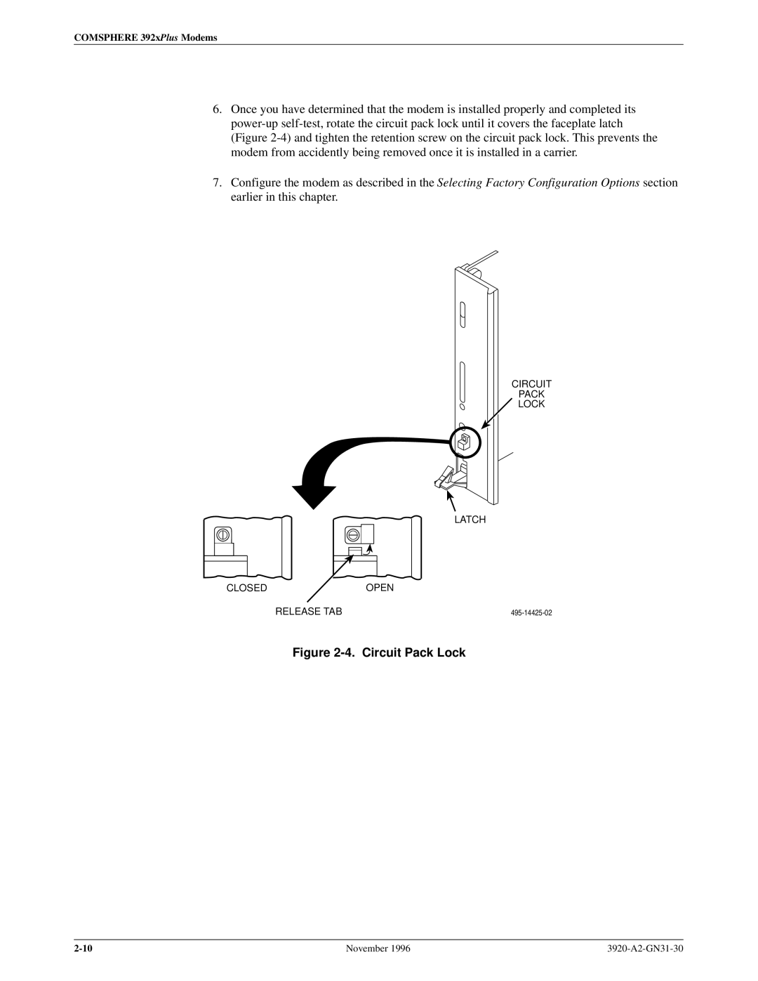 Paradyne 392xPLUS operation manual Circuit Pack Lock 