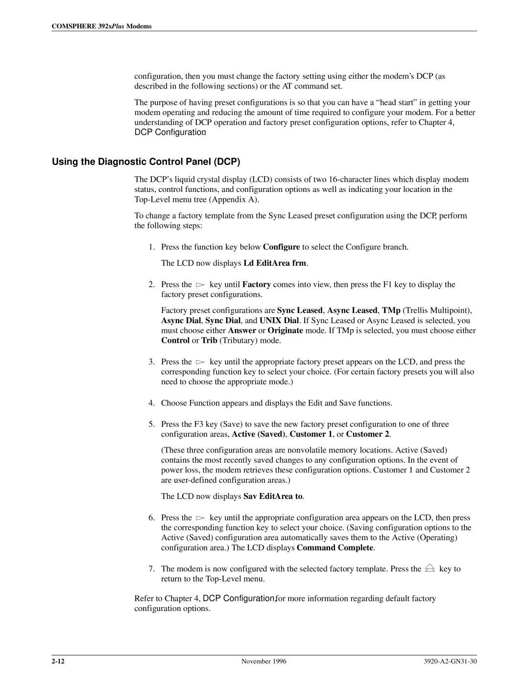 Paradyne 392xPLUS operation manual Using the Diagnostic Control Panel DCP 