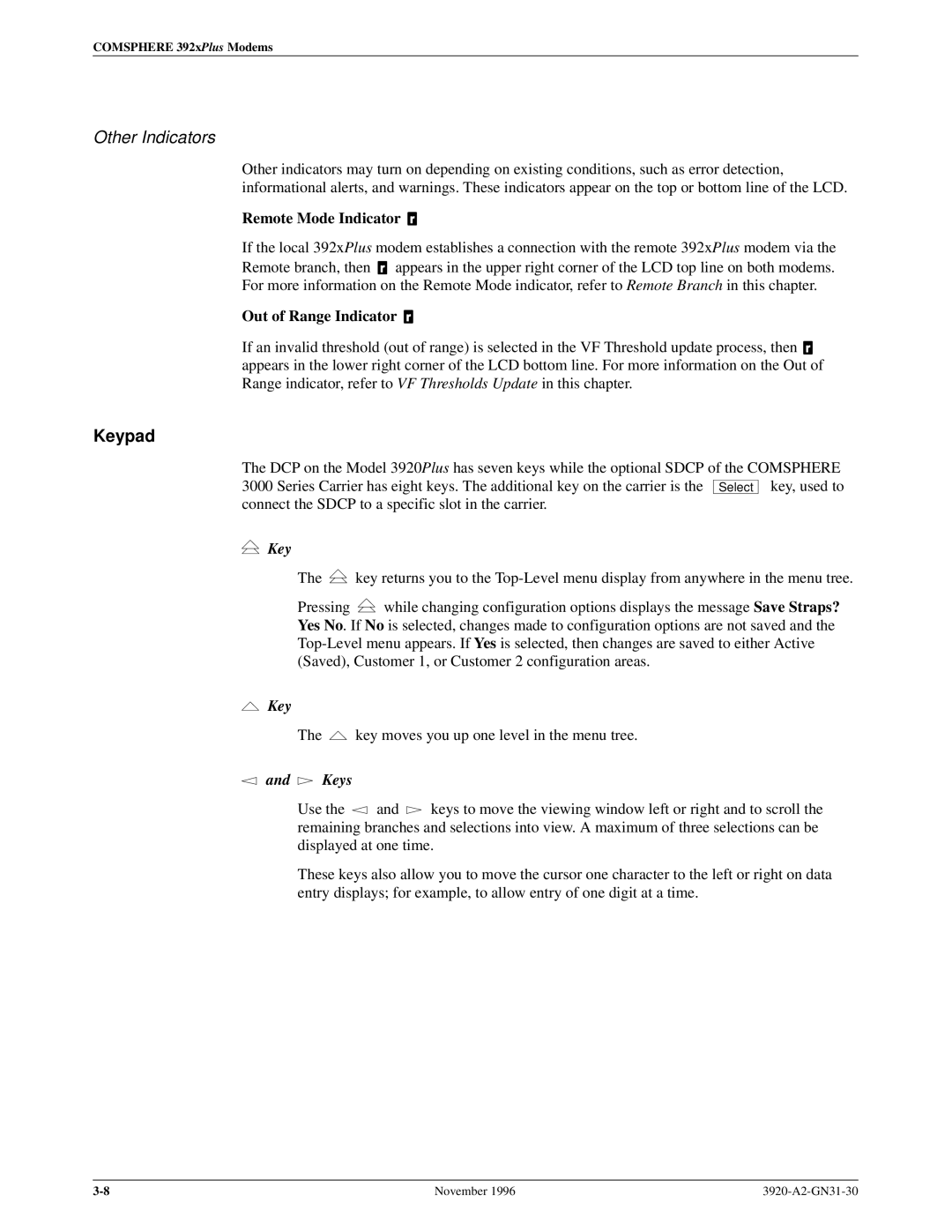 Paradyne 392xPLUS operation manual Keypad, Remote Mode Indicator, Out of Range Indicator 