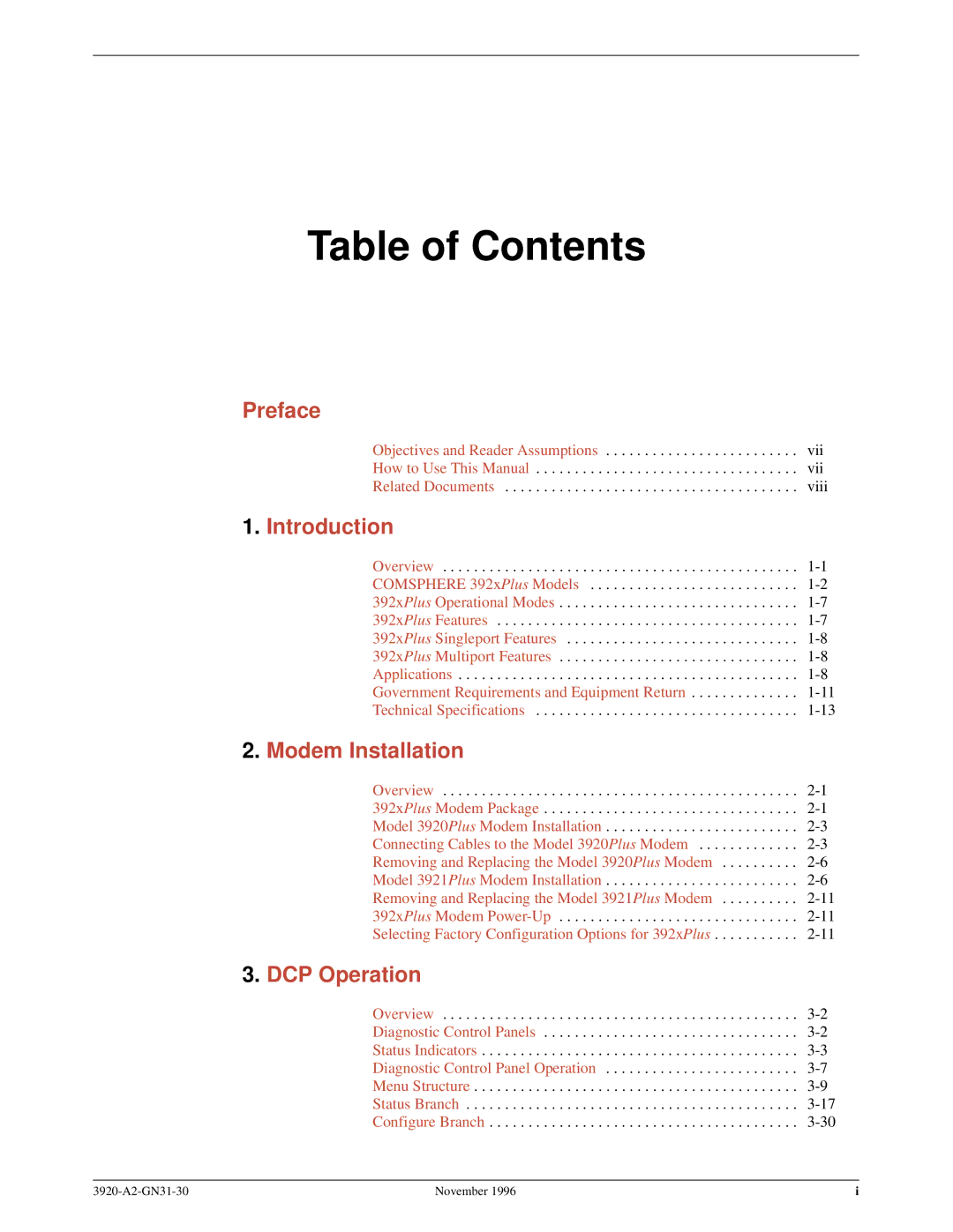 Paradyne 392xPLUS operation manual Table of Contents 