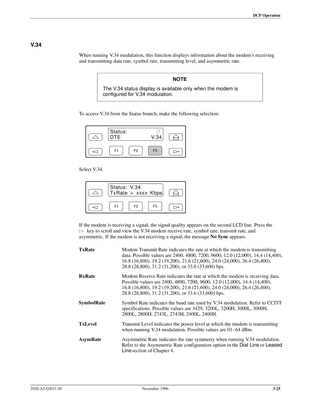 Paradyne 392xPLUS operation manual TxRate, RxRate, SymbolRate, TxLevel, AsymRate 