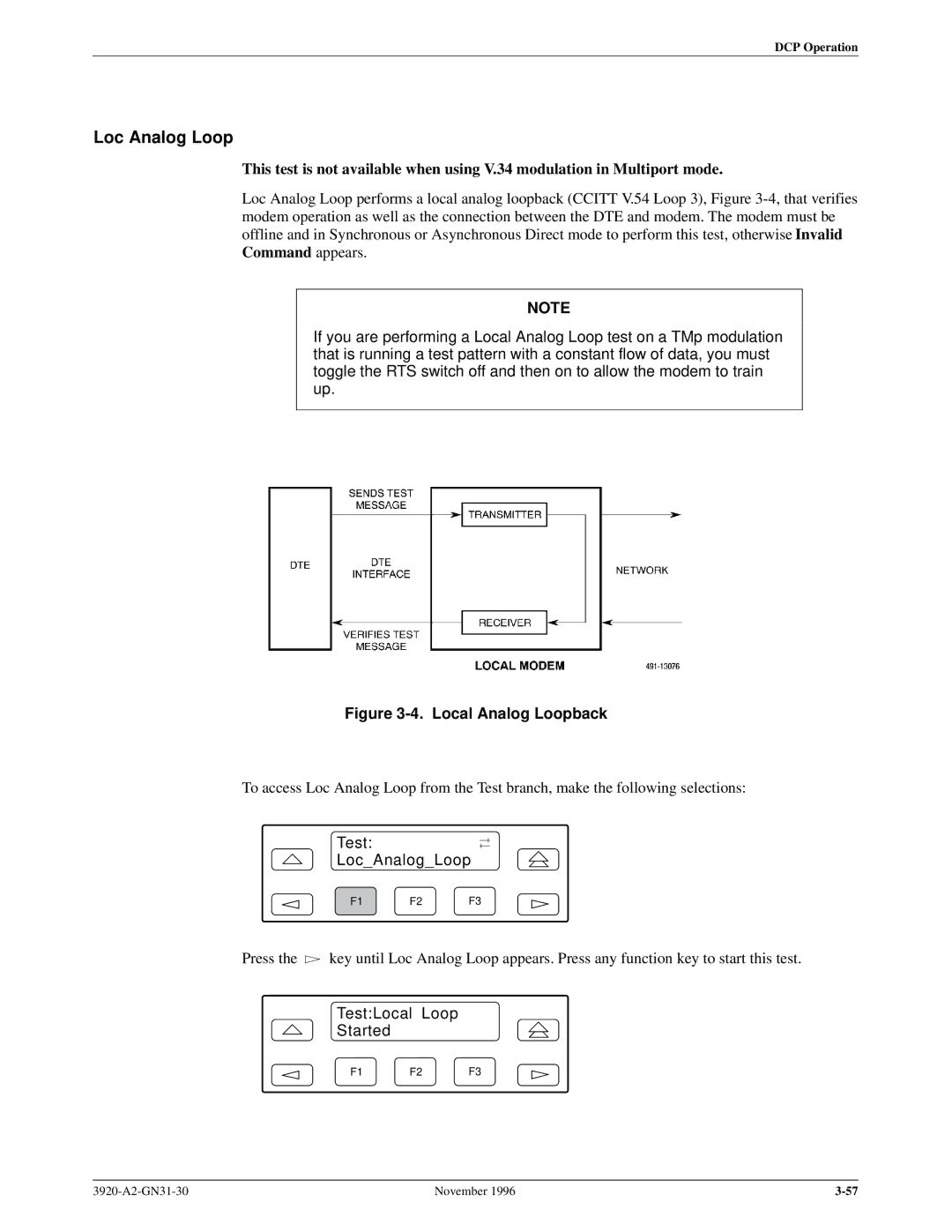 Paradyne 392xPLUS operation manual Loc Analog Loop, Test LocAnalogLoop, TestLocal Loop Started 