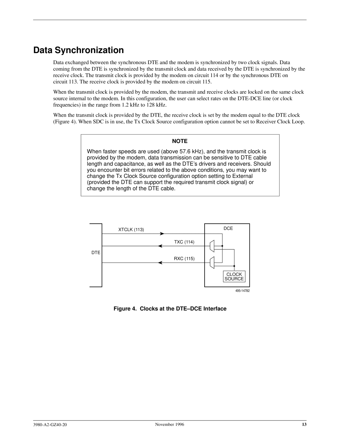 Paradyne 3980-A2-GZ40-20 manual Data Synchronization, Clocks at the DTE±DCE Interface 