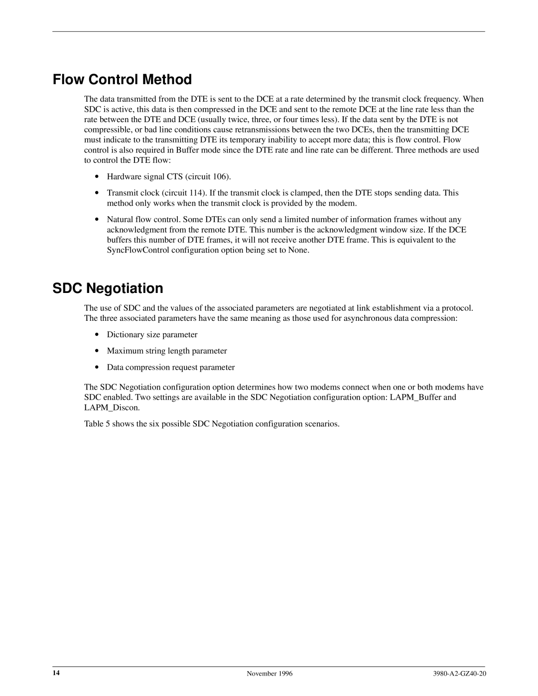 Paradyne 3980-A2-GZ40-20 manual Flow Control Method, SDC Negotiation 