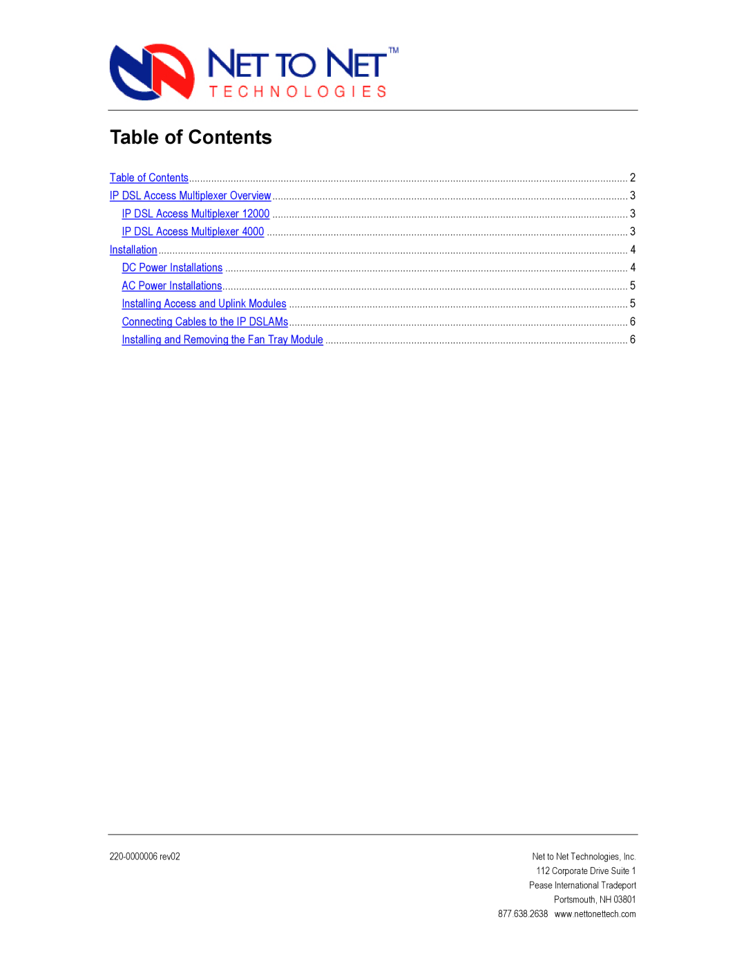 Paradyne 4000 manual Table of Contents 