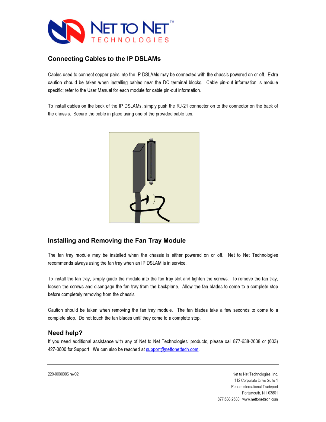 Paradyne 4000 manual Connecting Cables to the IP DSLAMs, Installing and Removing the Fan Tray Module, Need help? 