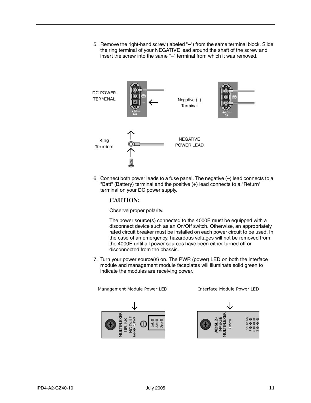 Paradyne 4000E installation instructions DC Power 