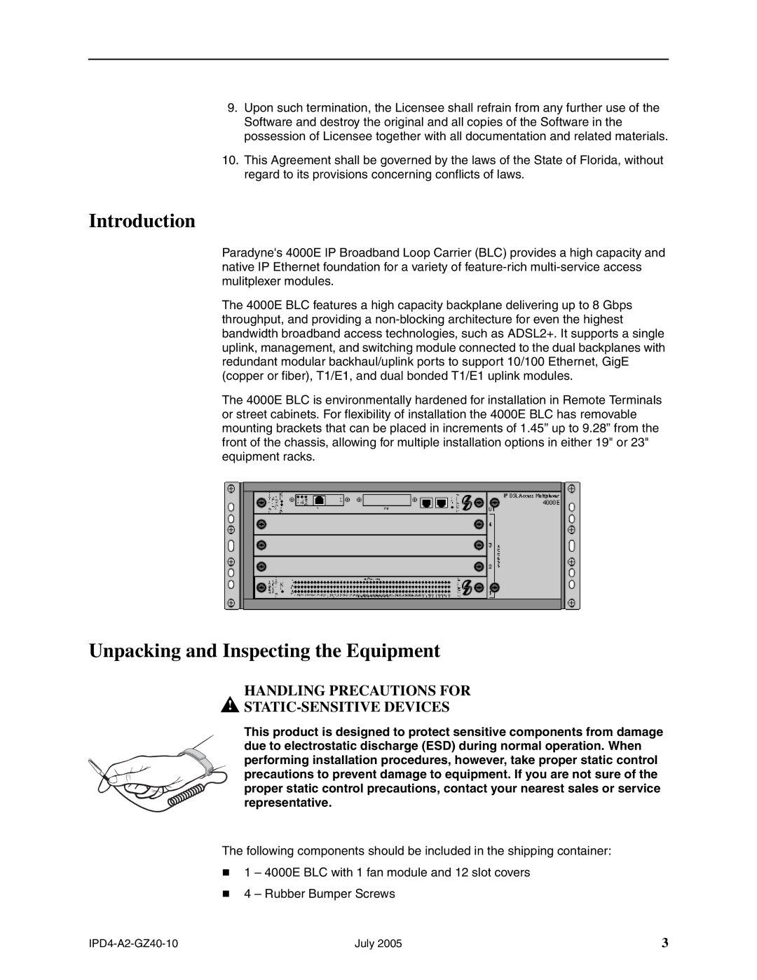 Paradyne 4000E installation instructions Introduction, Unpacking and Inspecting the Equipment 