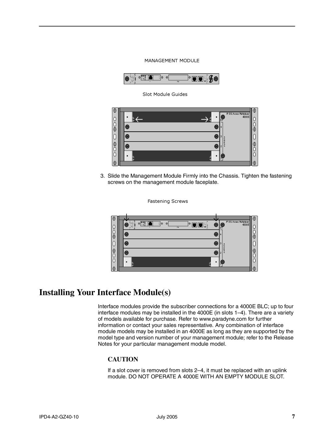 Paradyne 4000E installation instructions Installing Your Interface Modules 