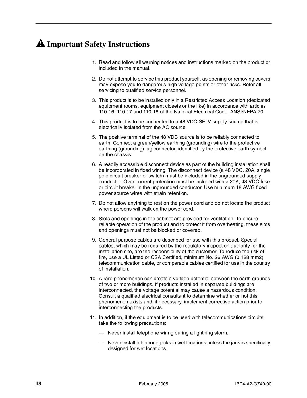 Paradyne 4000E installation instructions Important Safety Instructions 