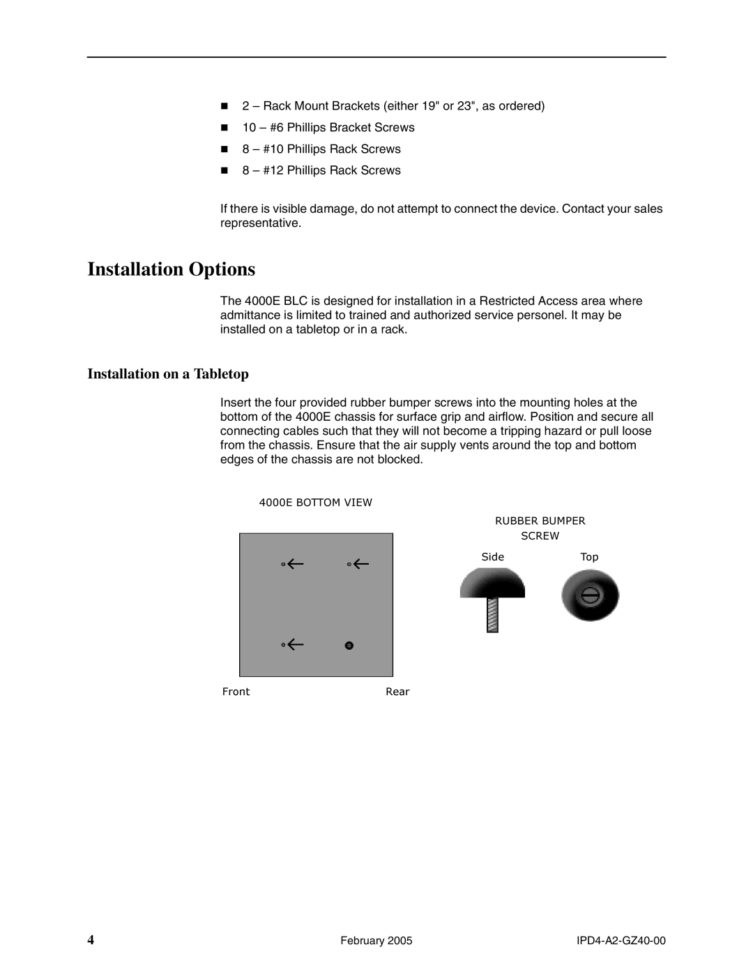 Paradyne 4000E installation instructions Installation Options, Installation on a Tabletop 