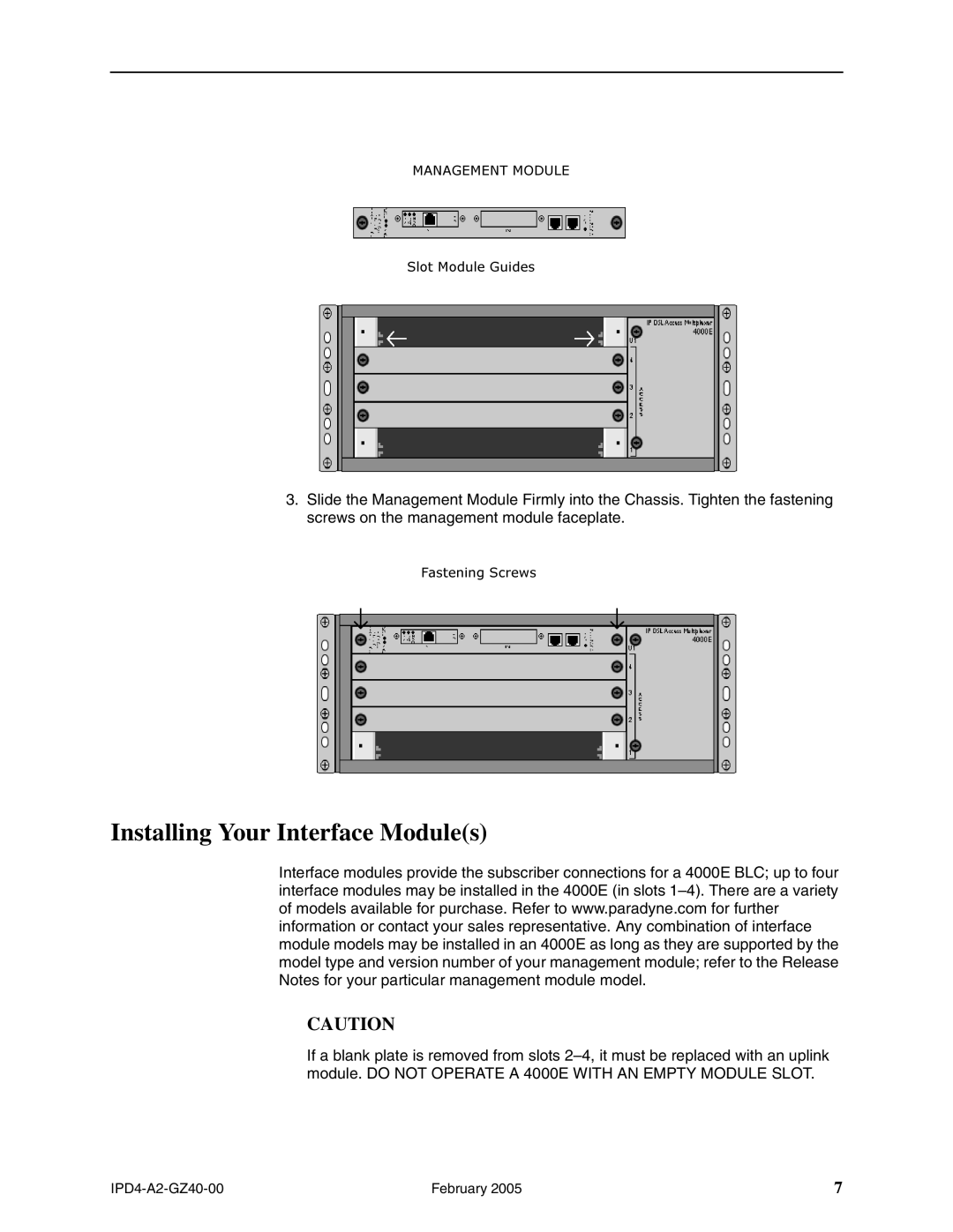 Paradyne 4000E installation instructions Installing Your Interface Modules 