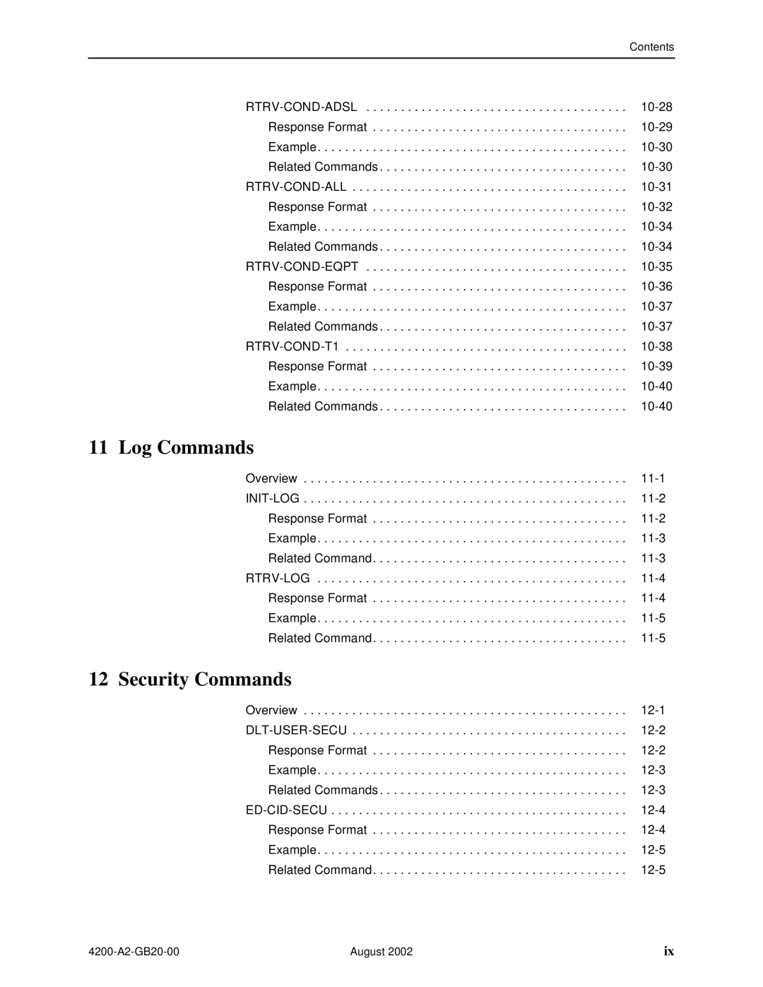 Paradyne 4200 manual Log Commands, Security Commands 