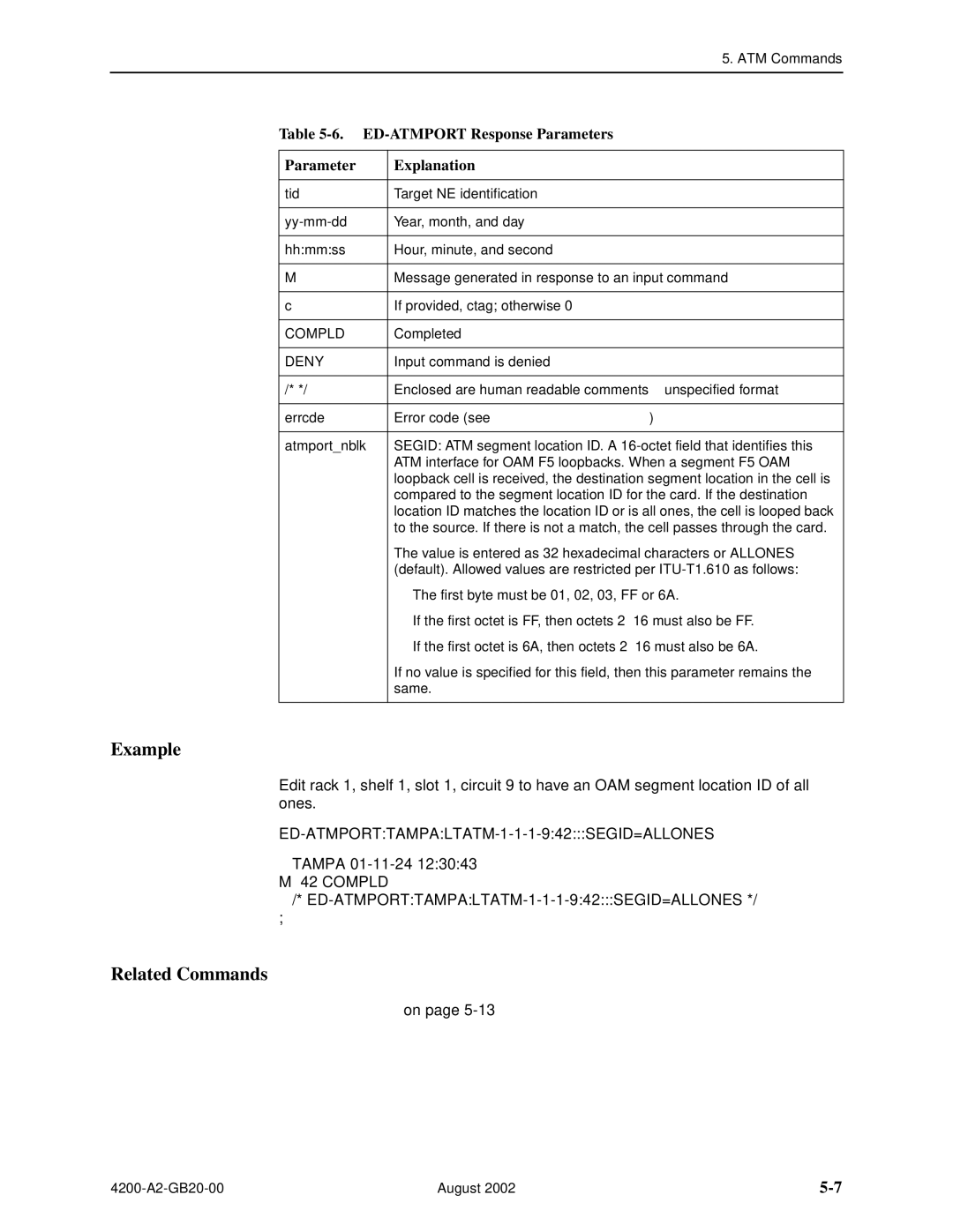 Paradyne 4200 manual ED-ATMPORT Response Parameters Explanation 