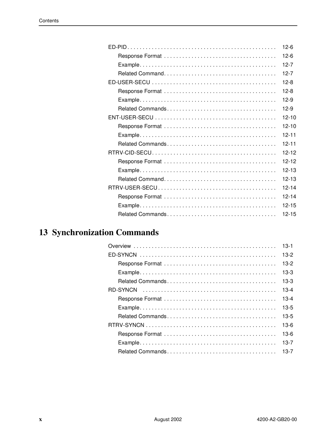 Paradyne 4200 manual Synchronization Commands 