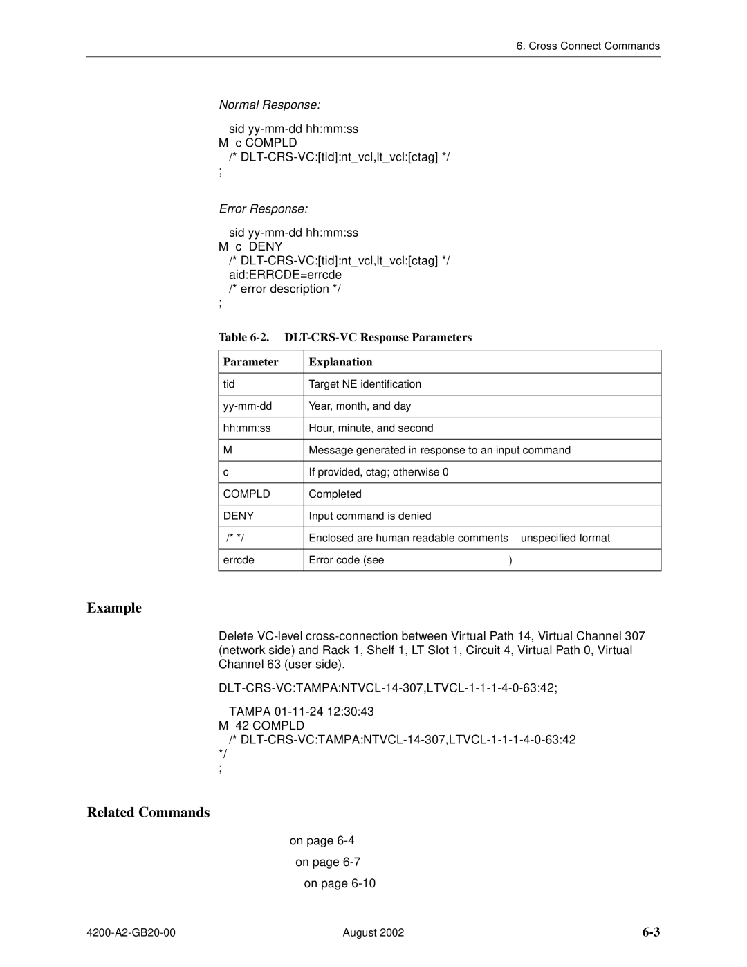 Paradyne 4200 manual Compld DLT-CRS-VCtidntvcl,ltvclctag, DLT-CRS-VC Response Parameters 