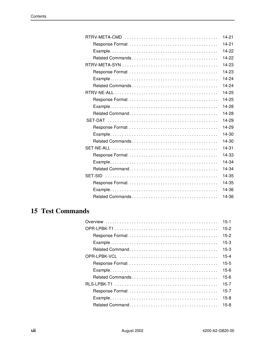 Paradyne 4200 manual Test Commands, Xii 