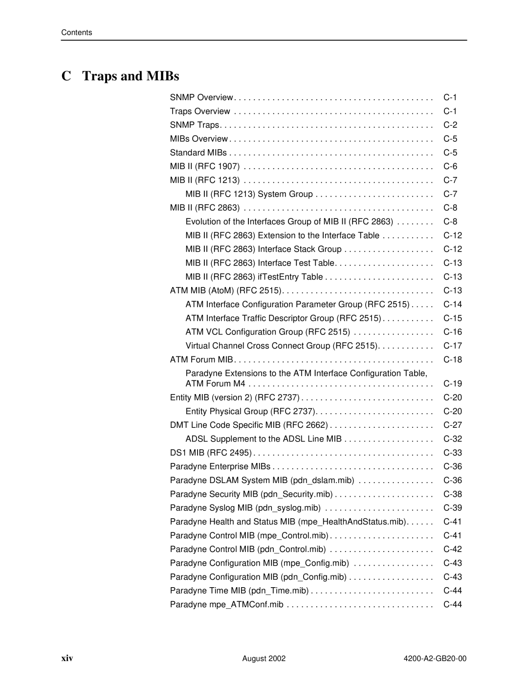Paradyne 4200 manual Traps and MIBs, Xiv 