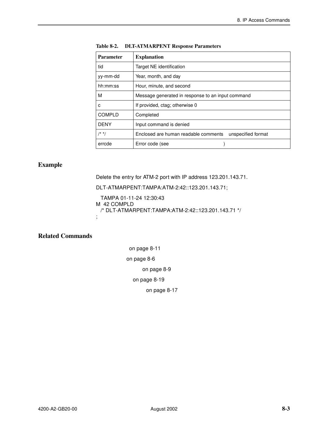 Paradyne 4200 manual DLT-ATMARPENT Response Parameters Explanation, DLT-ATMARPENTTAMPAATM-242123.201.143.71 Tampa 01-11-24 