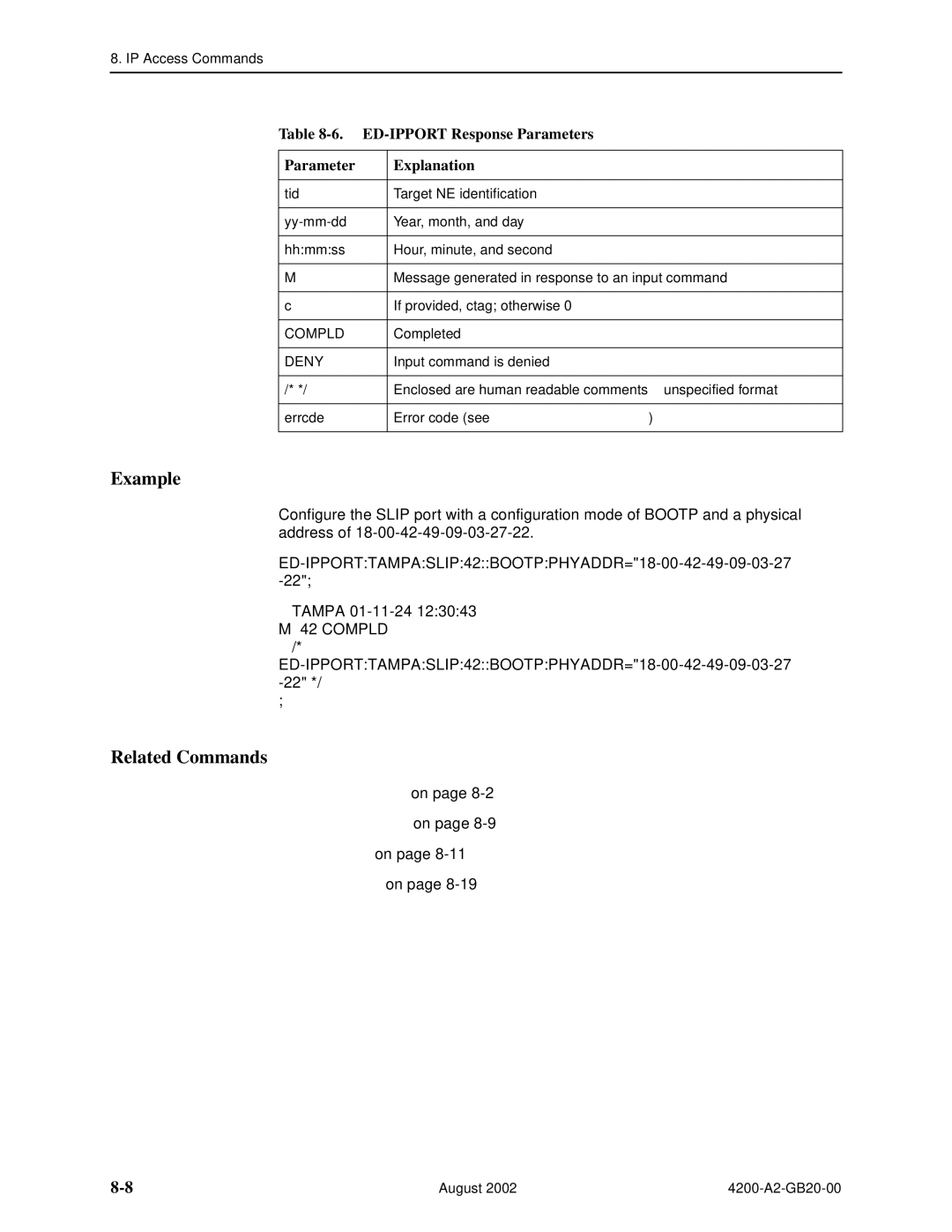 Paradyne 4200 manual Example, ED-IPPORT Response Parameters Explanation 