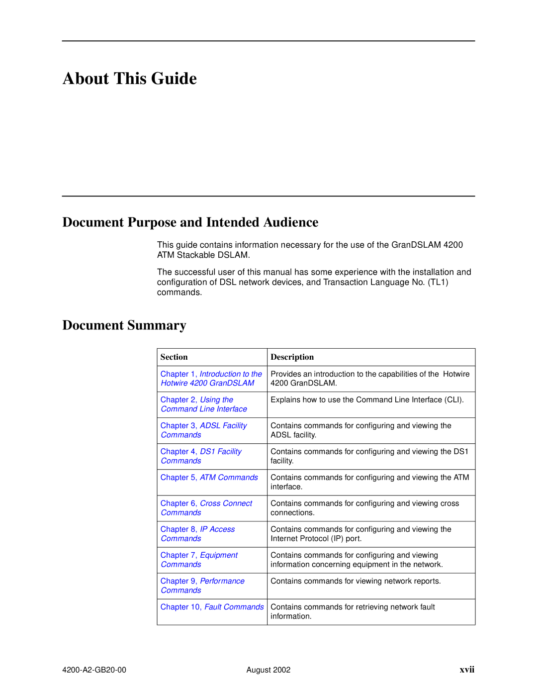 Paradyne 4200 manual About This Guide, Document Purpose and Intended Audience, Document Summary, Xvii 