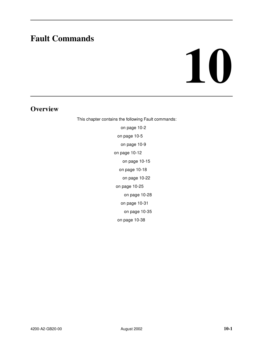 Paradyne 4200 manual Fault Commands, 10-1 