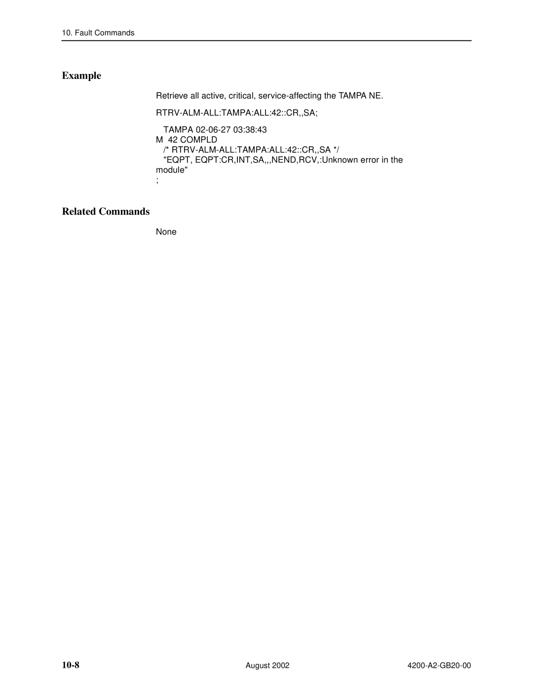 Paradyne 4200 manual 10-8, Tampa 02-06-27 033843 M 42 Compld, EQPT, EQPTCR,INT,SA,,,NEND,RCV,Unknown error in the module 