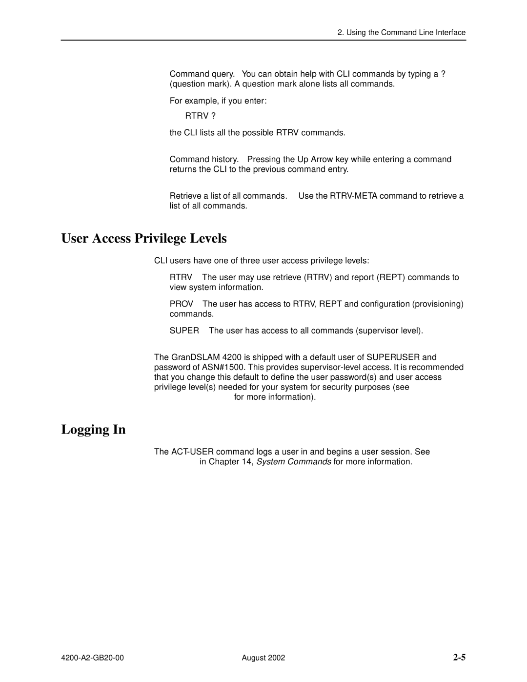 Paradyne 4200 manual User Access Privilege Levels, Logging 