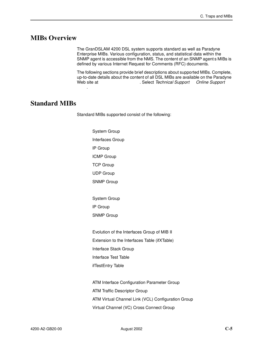 Paradyne 4200 manual MIBs Overview, Standard MIBs 