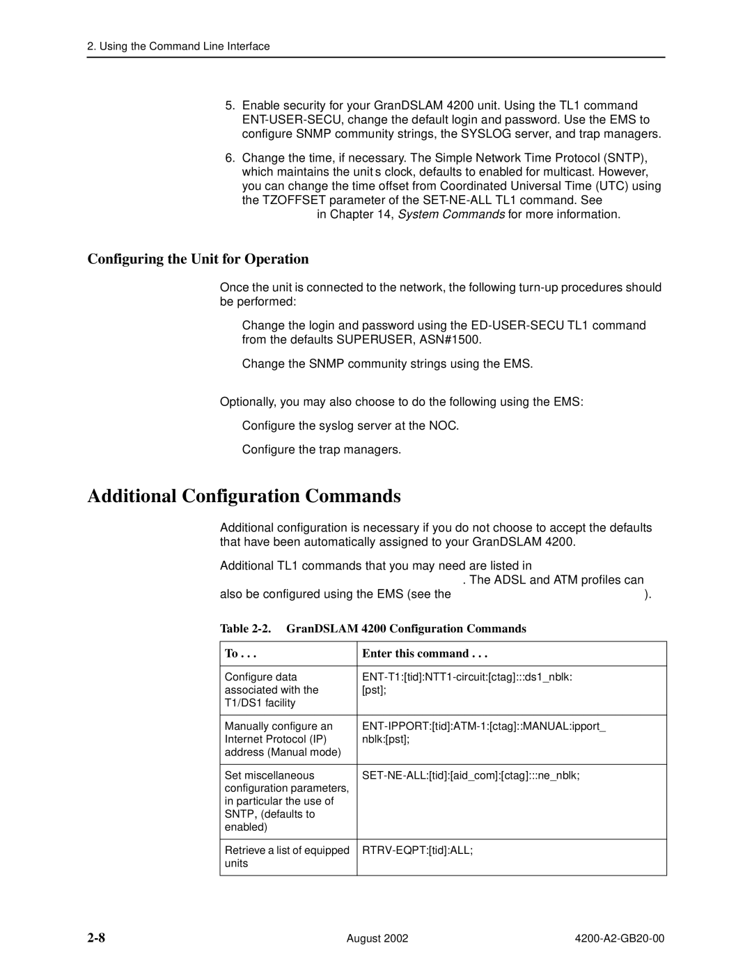 Paradyne 4200 manual Additional Configuration Commands, Configuring the Unit for Operation 