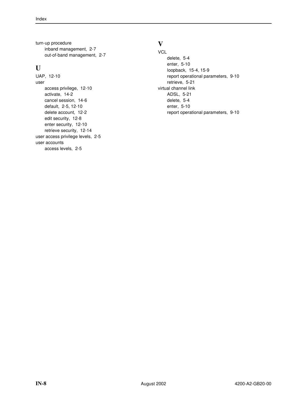 Paradyne 4200 manual IN-8, Adsl 