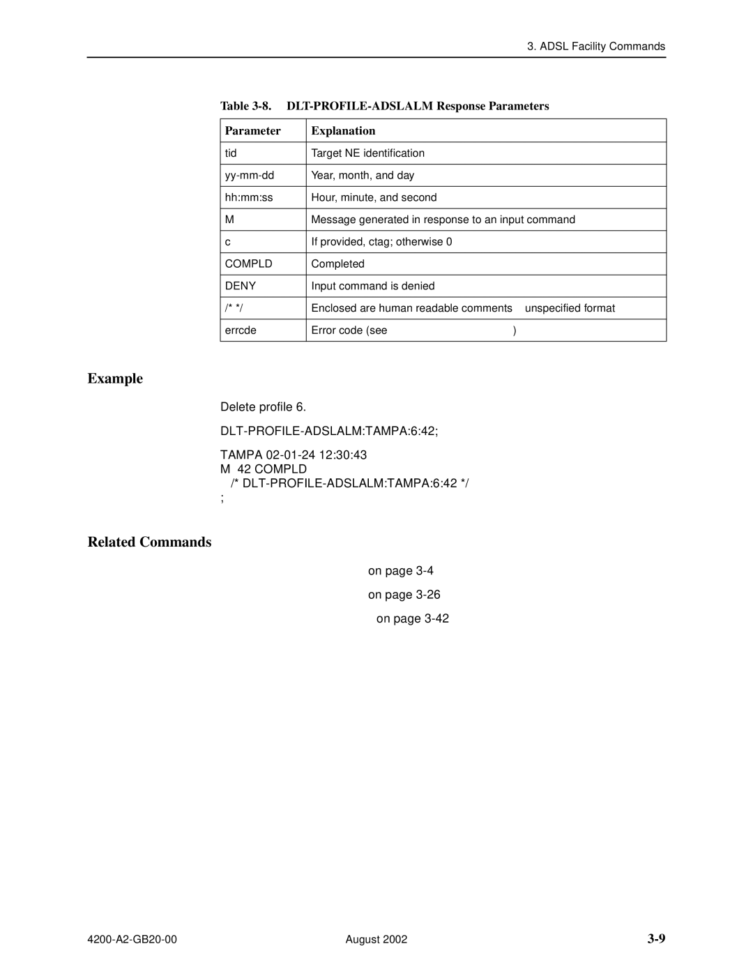 Paradyne 4200 manual DLT-PROFILE-ADSLALM Response Parameters Explanation 