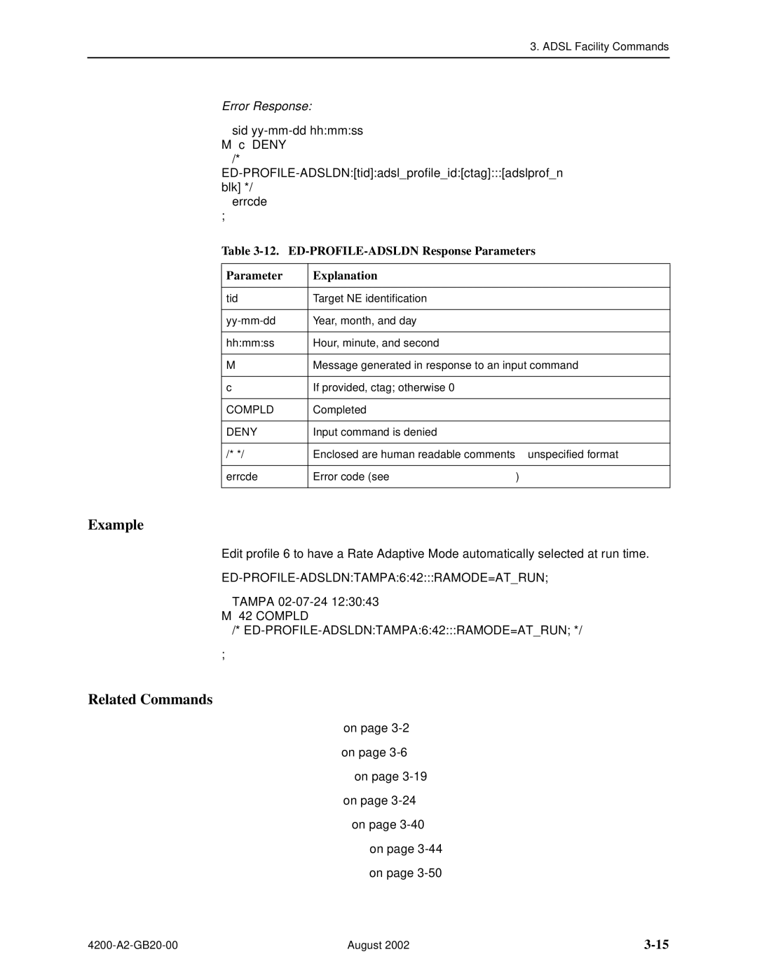 Paradyne 4200 manual ED-PROFILE-ADSLDN Response Parameters Explanation, Tampa 02-07-24 