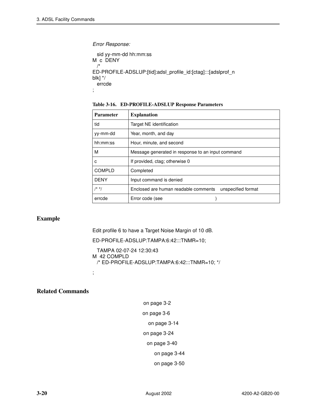 Paradyne 4200 manual Example, ED-PROFILE-ADSLUP Response Parameters Explanation 